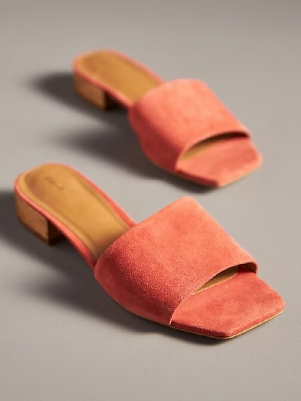 NEW Anthropologie Coralie Mule Slide Sandals Size 37 US 6.5 Coral Suede Leather